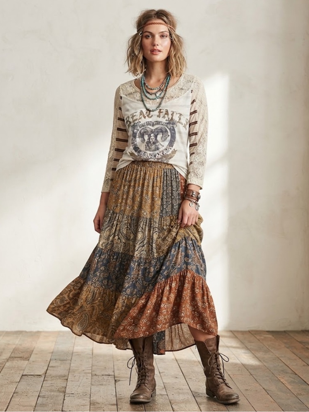 ⚡️ FREE PEOPLE Great Falls Montana Lace + Rebel Stripes Tee Small Petite⚡️⚡️